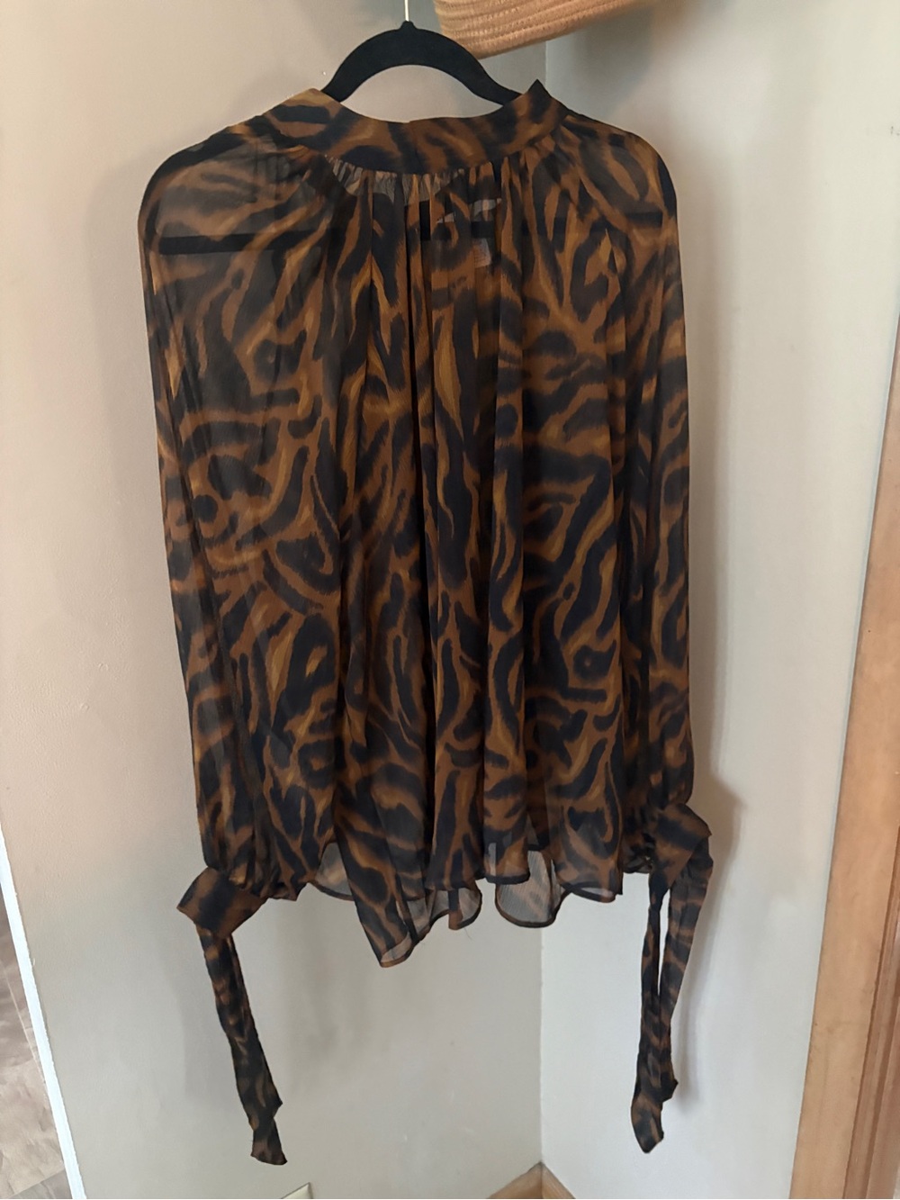 H&M Brown and Black Sheer Animal Print Blouse